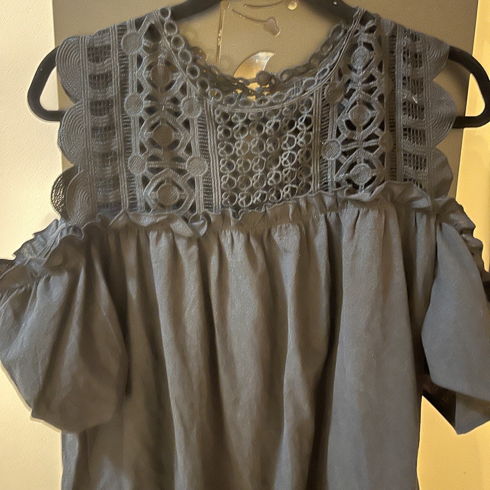 Black lace and ruffle, cold shoulder dress